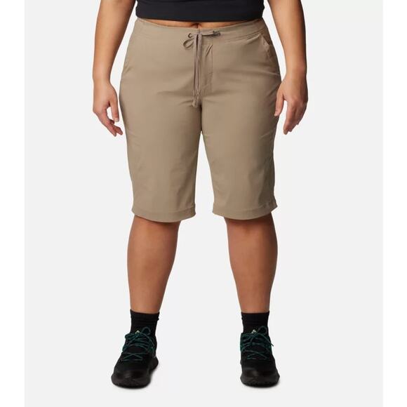 COLUMBIA Womens Anytime Outdoor Long Shorts Size 22 Tan Tusk Drawstring NWT - Picture 1 of 11